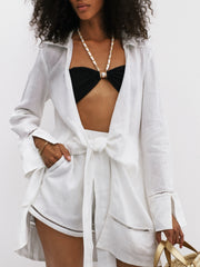 Innaya Linen Blend Cover Up Shirt | White
