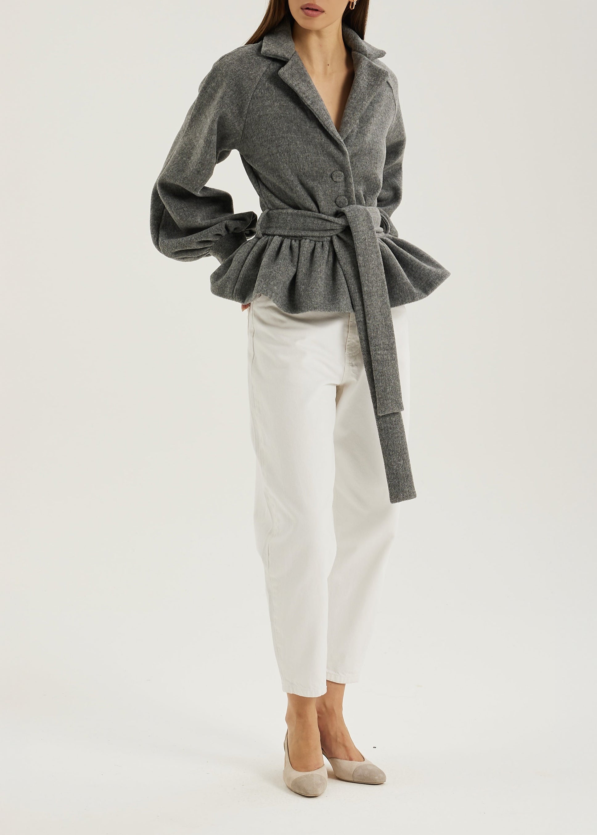 Bloomsbury Peplum Wool Trench Jacket | Grey – VITA GRACE