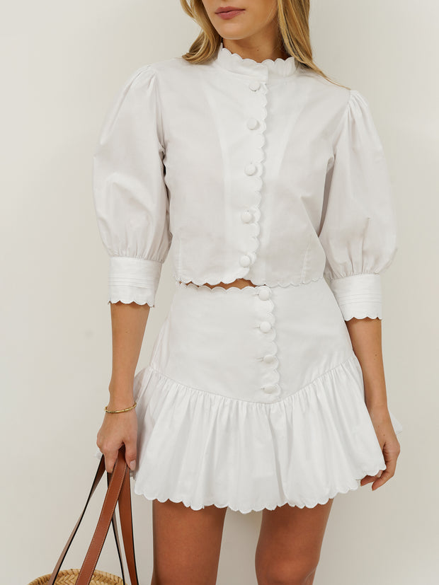 Paulette Scalloped Cotton Shirt | White