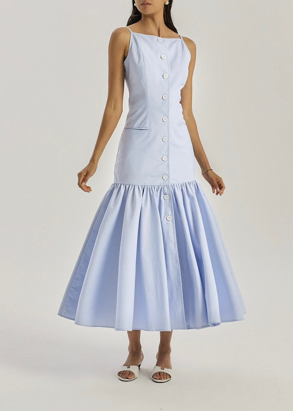 Nina Stripe Fit & Peplum Button Dress