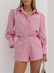 Portofino Cotton Stripe Elevated Shirt | Strawberry Pink