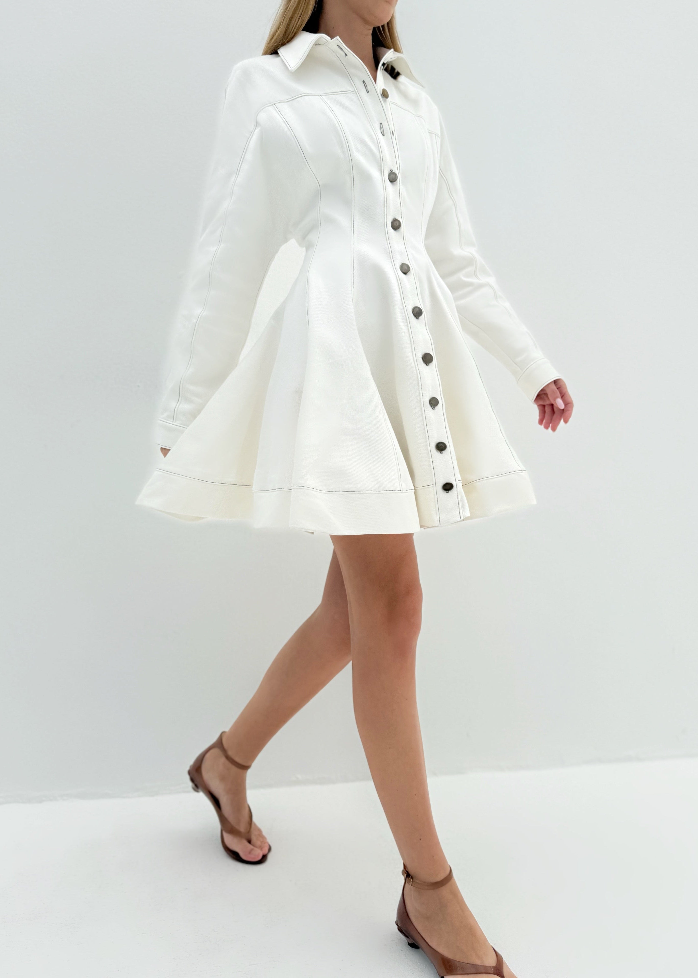 Rikki Fit & Flare Denim Dress | White VITA GRACE Rikki Fit & Flare Denim Dress | White VITA GRACE