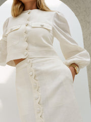 Estelle Scallop Button Skirt | Ivory