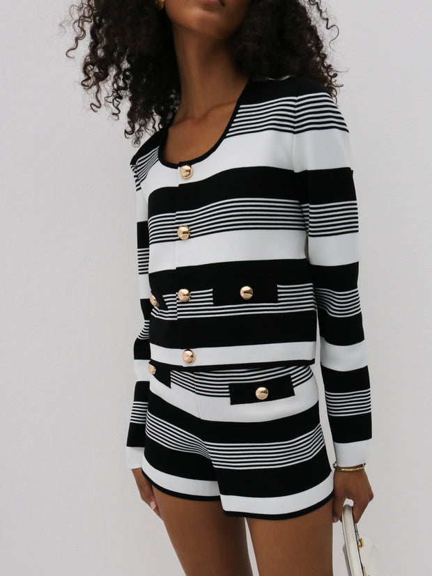 Antalia Stripe Knit Shorts | Black & White