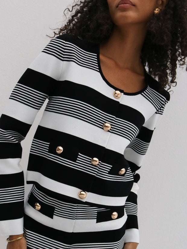 Antalia Stripe Knit Top | Black & White