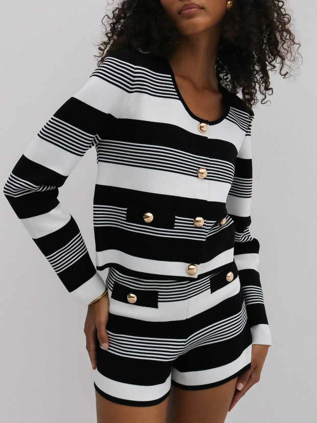 Antalia Stripe Knit Shorts | Black & White