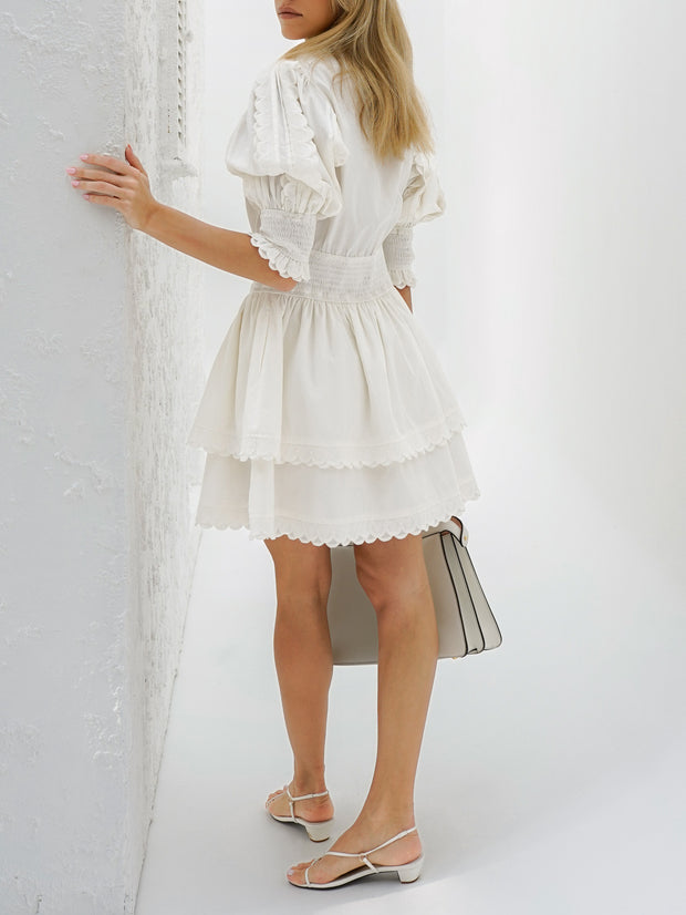 Eleanor Frill Cotton Dress | Ivory Cream