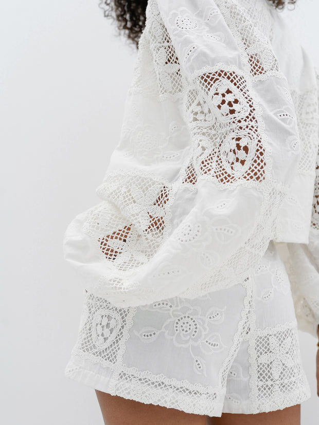 Irena Cotton Crochet Panel Shorts | Ivory