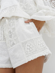Irena Cotton Crochet Panel Shorts | Ivory