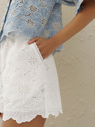 Reena Embroidered Cotton Shorts | White