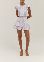 Liza Stripe Frill Hem Skirt | White/Lilac