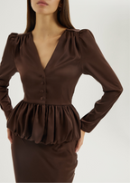 Alexandra Puffball Hem Satin Blouse | Cocoa