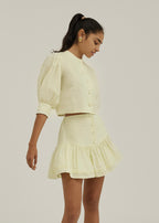 Laney Tiered Linen Frill Skort | Pastel Lemon