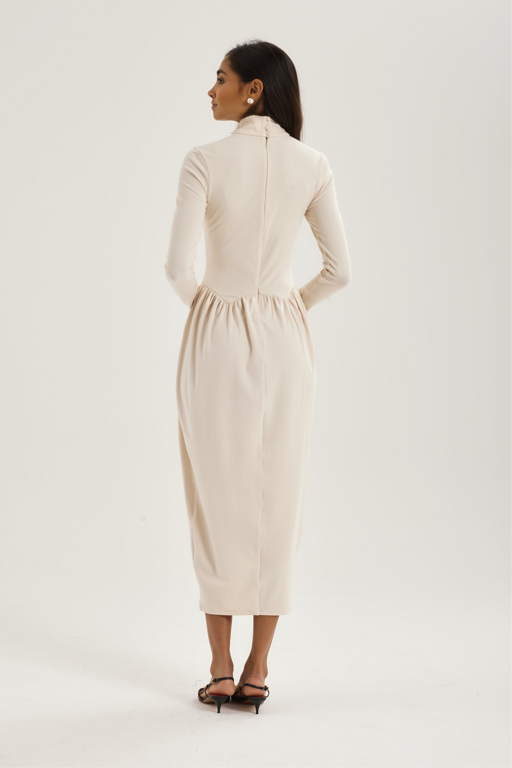 Valentina High Neck Jersey Drape Dress | Ivory