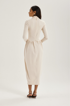 Valentina High Neck Jersey Drape Dress | Ivory