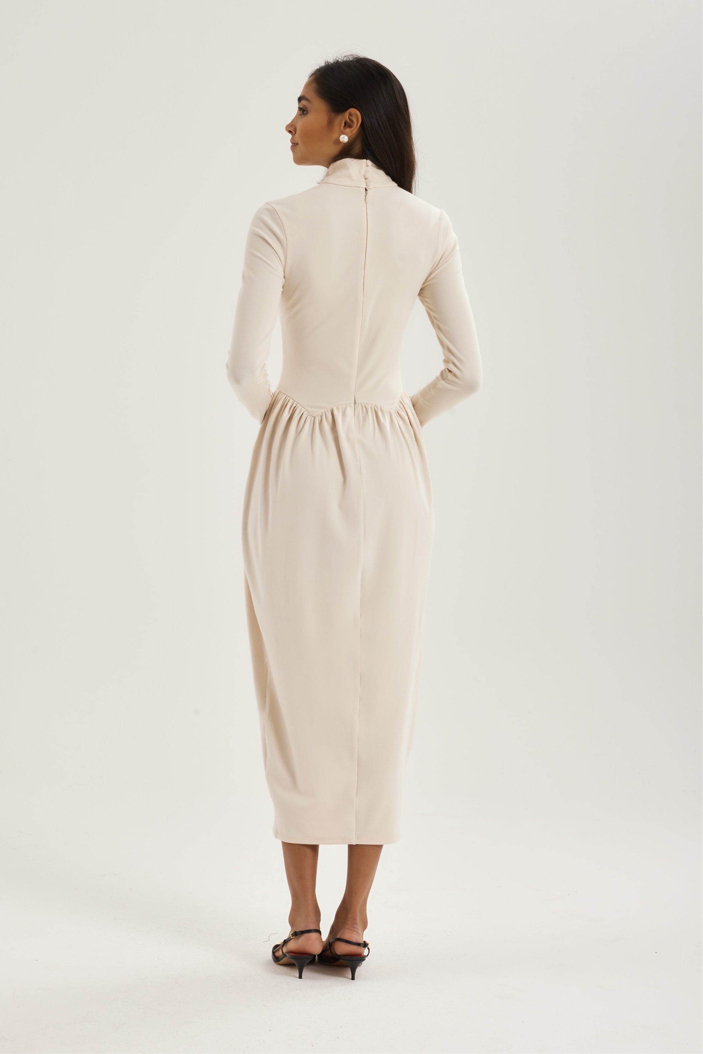Valentina High Neck Jersey Drape Dress | Ivory