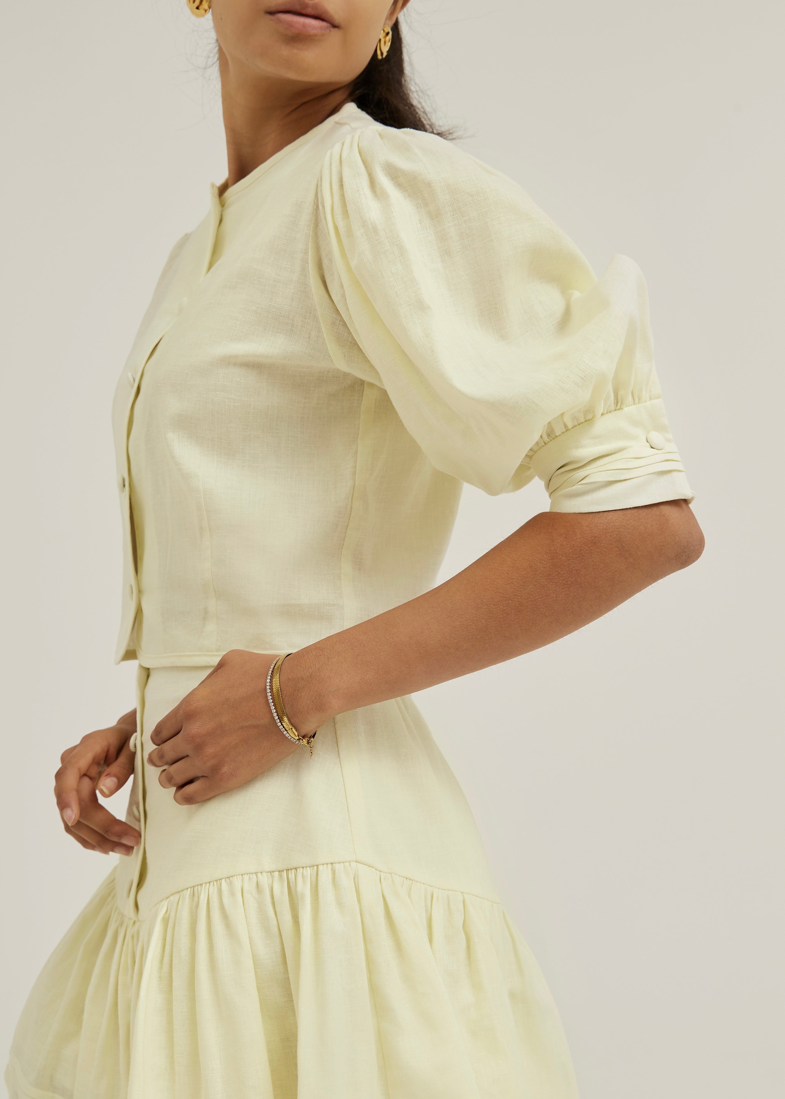 Laney Button Through Linen Blouse | Pastel Lemon