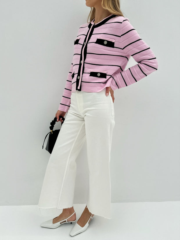 Pink Knitted Stripe Cardigan