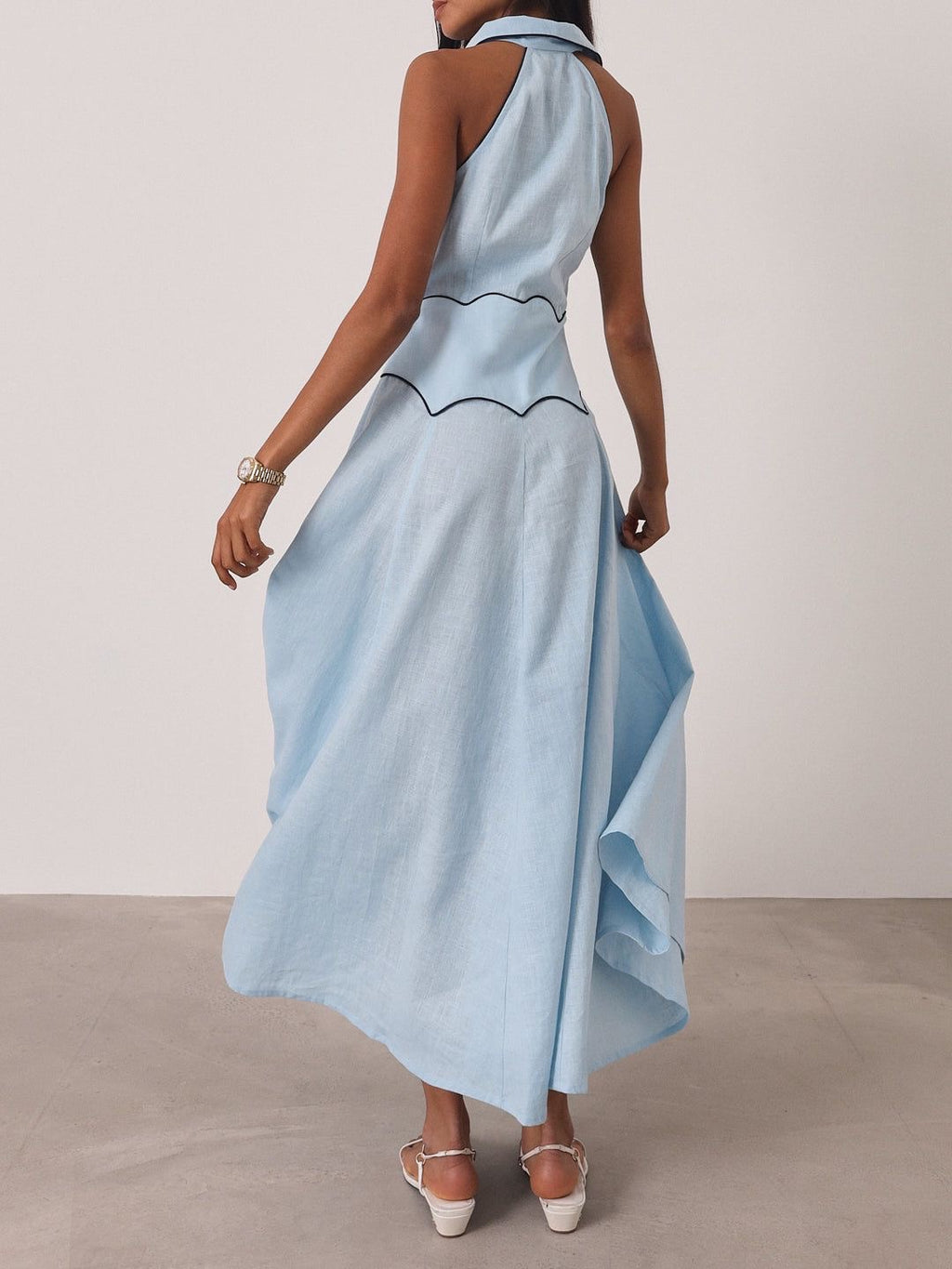 Kalila Contrast Icon Dress | Pastel Blue/Navy