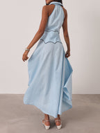 Kalila Contrast Icon Dress | Pastel Blue/Navy