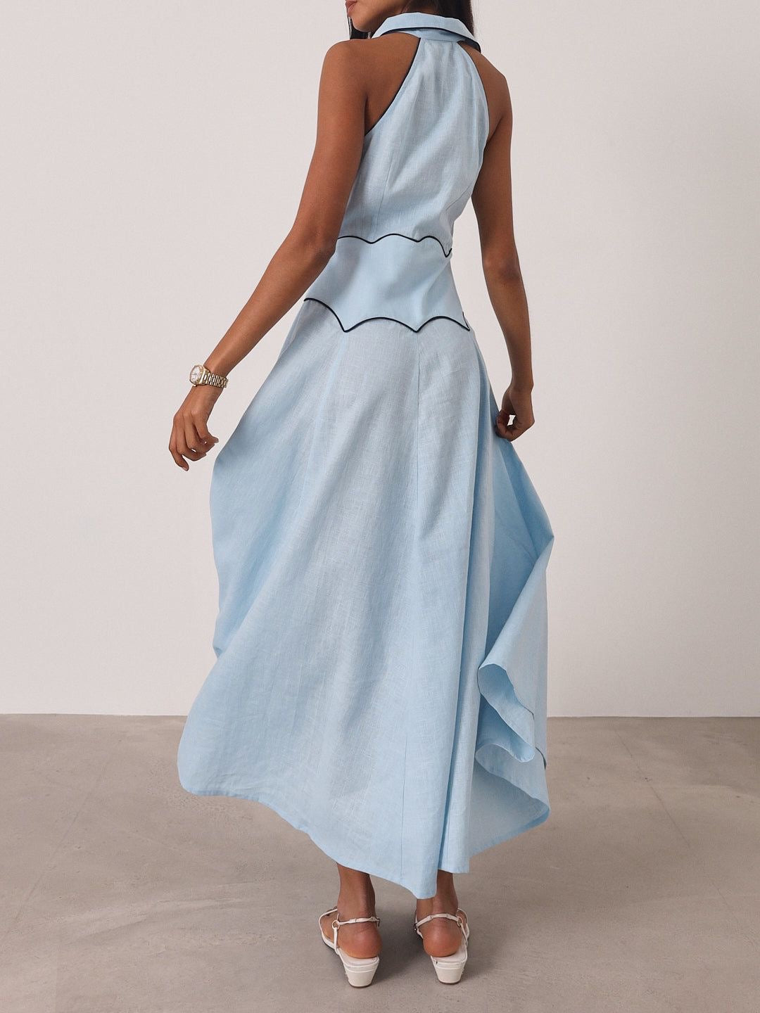 Kalila Contrast Icon Dress | Pastel Blue/Navy