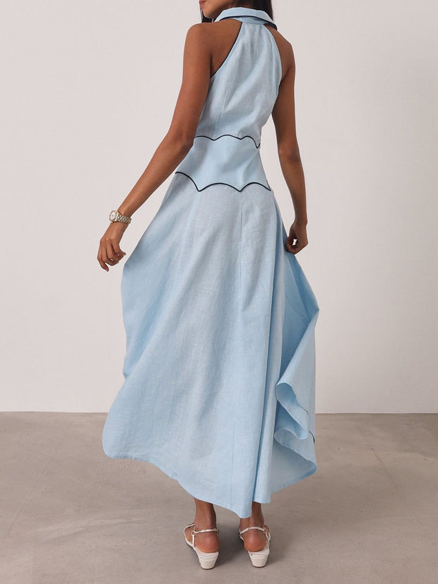 Kalila Contrast Icon Dress | Pastel Blue/Navy