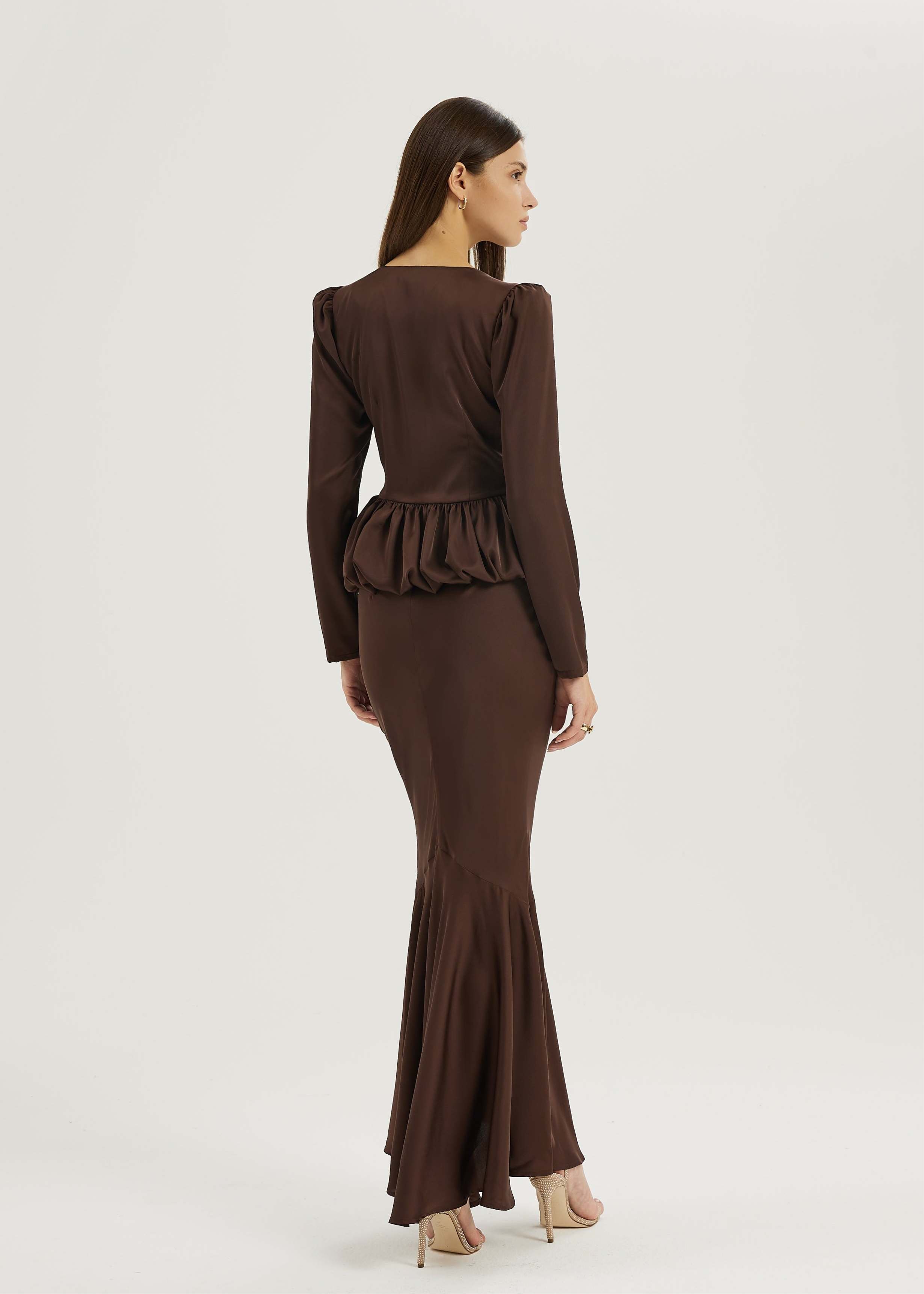 Bianca Bias Cut Peplum Elegance Skirt | Cocoa