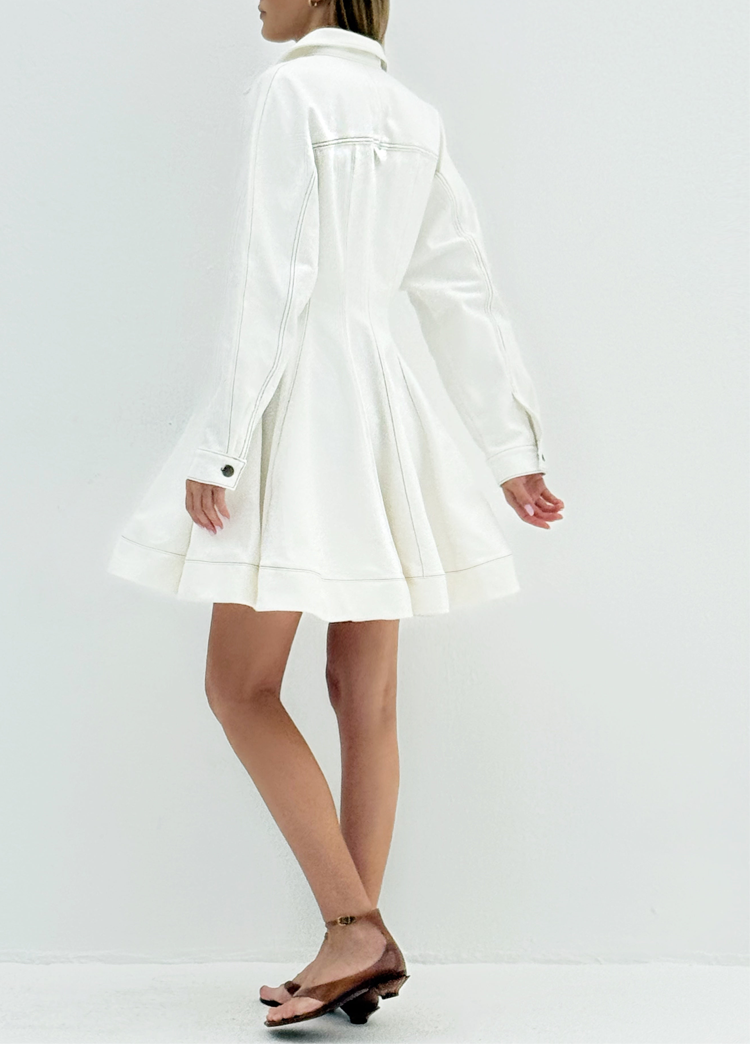 Rikki Fit & Flare Denim Dress | White