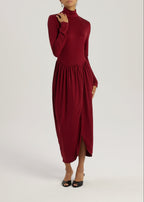 Valentina High Neck Jersey Drape Dress | Garnet
