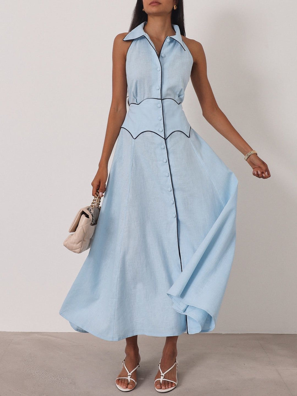 Kalila Contrast Icon Dress | Pastel Blue/Navy
