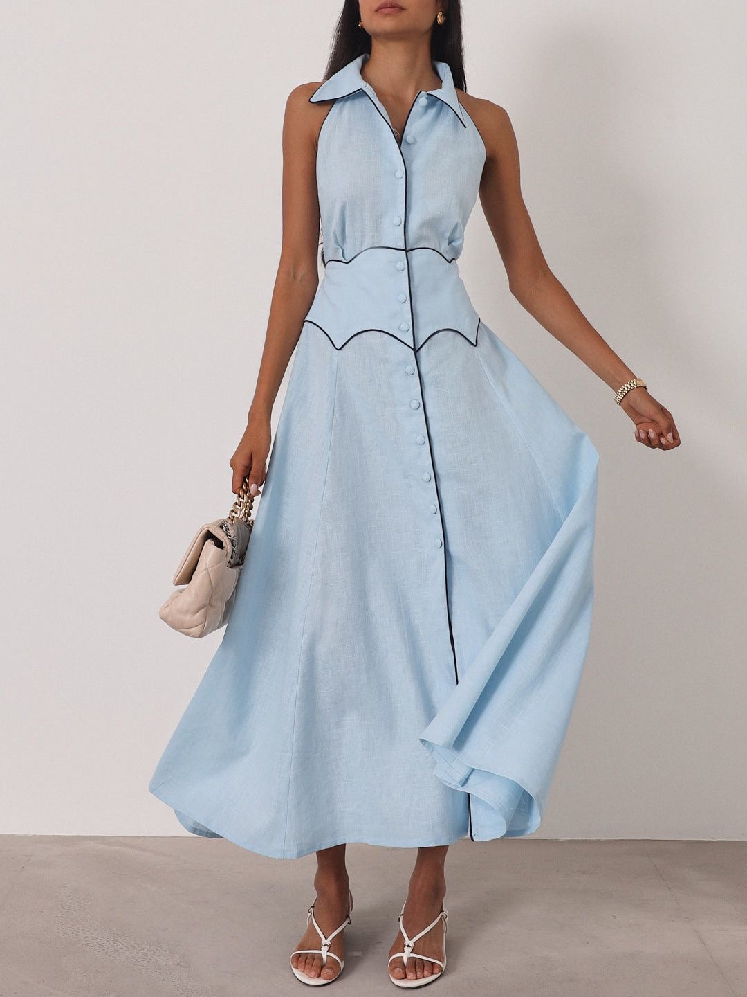 Kalila Contrast Icon Dress | Pastel Blue/Navy