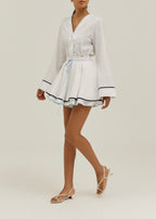 Izzy Contrast Edge Double Layer Skort | White/Blue