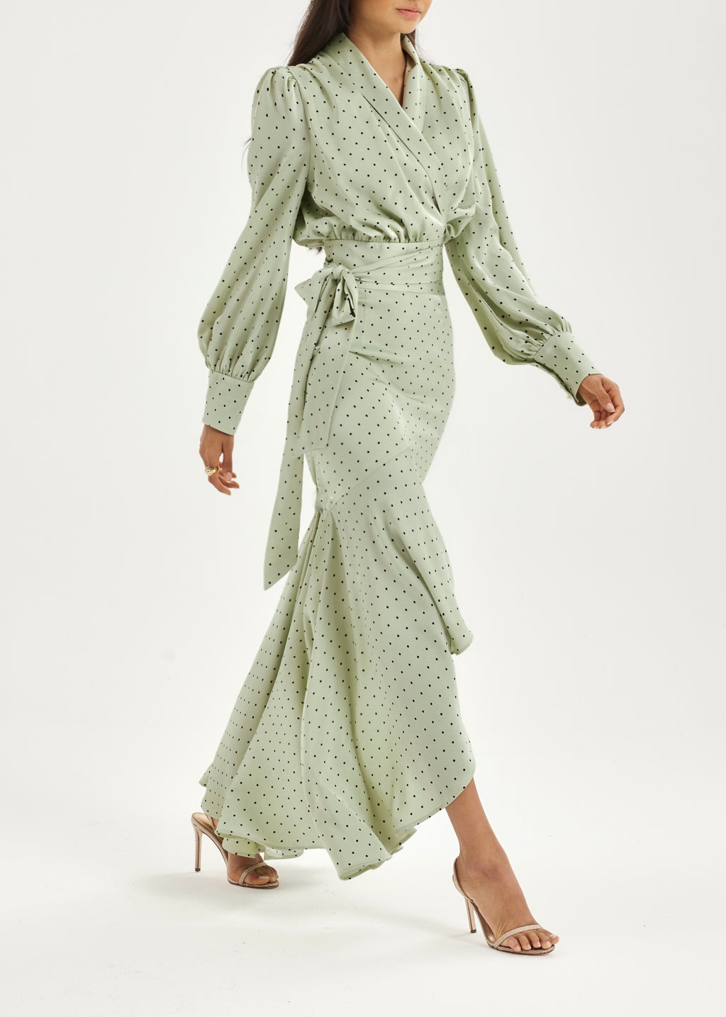Martina Polka Dot Tie Wrap Blouse | Matcha