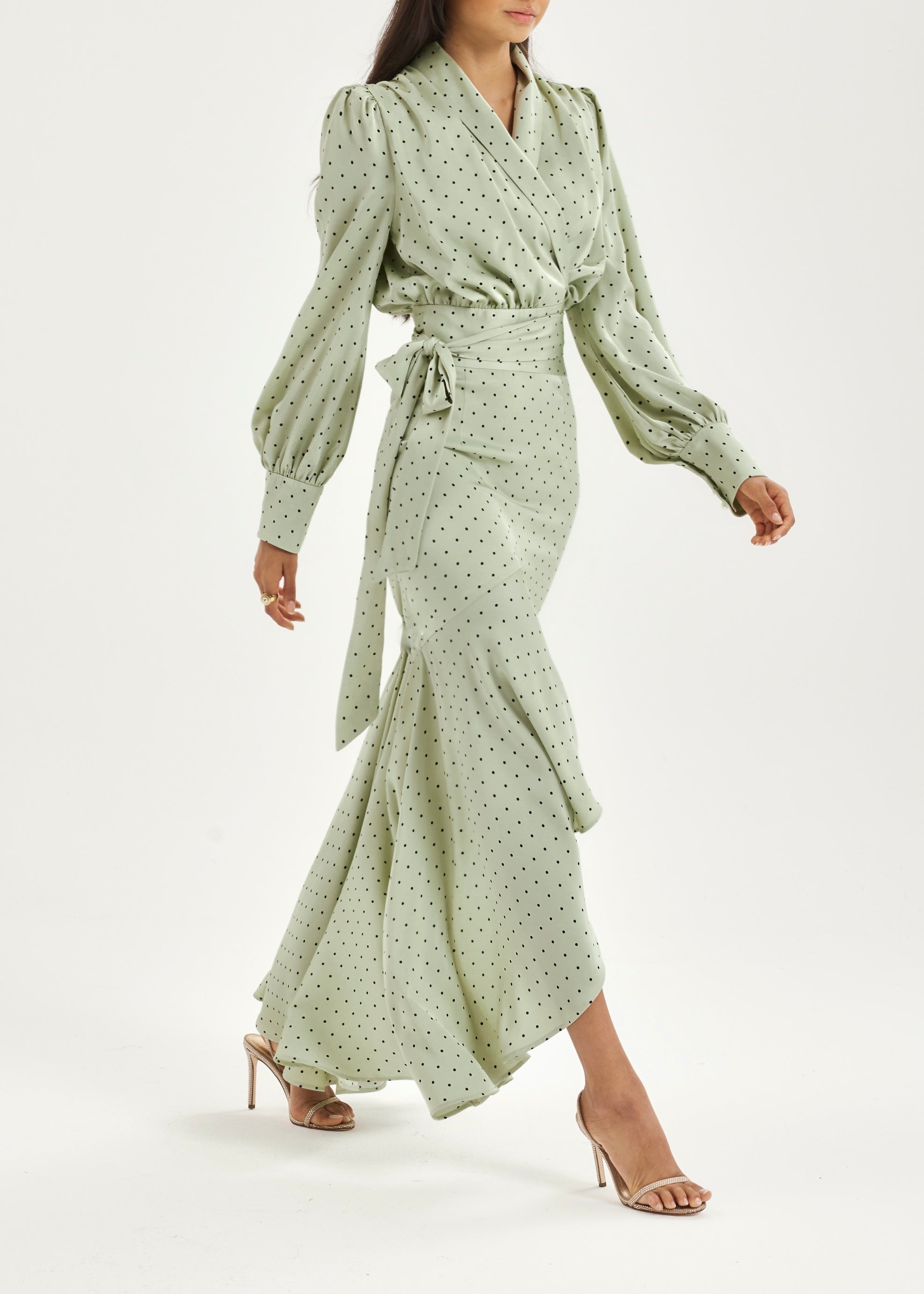 Martina Polka Dot Tie Wrap Blouse | Matcha