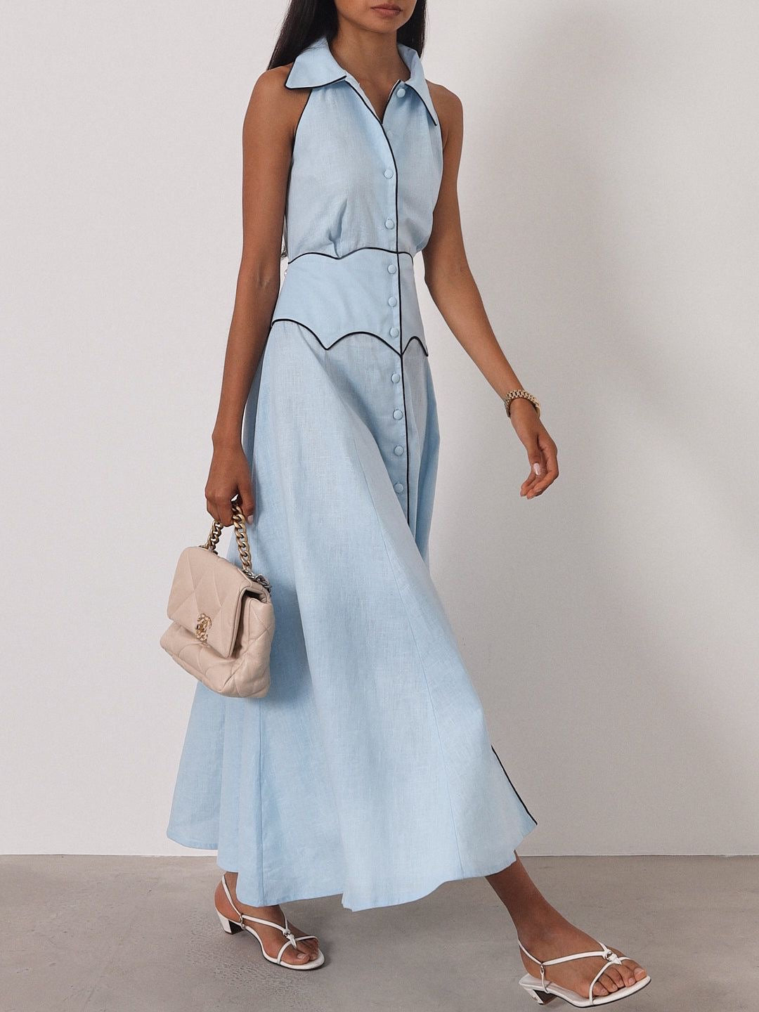 Kalila Contrast Icon Dress | Pastel Blue/Navy