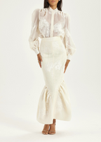 Sophia Panelled & Peplum Pencil Skirt | French Vanilla