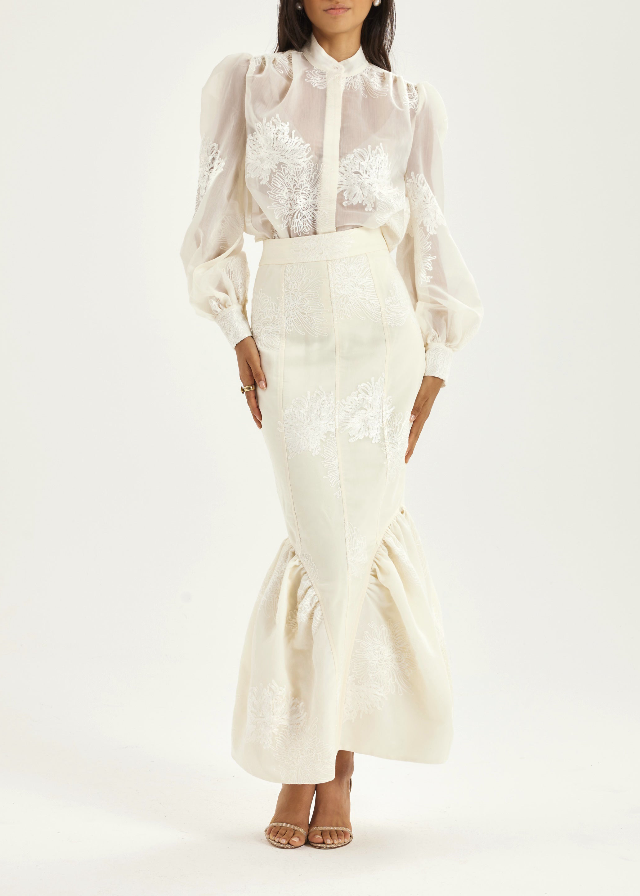 Sophia Panelled & Peplum Pencil Skirt | French Vanilla