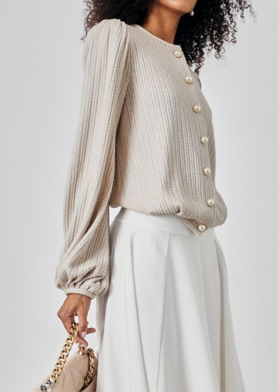 Elsya Soft Cable Cardigan | Latte