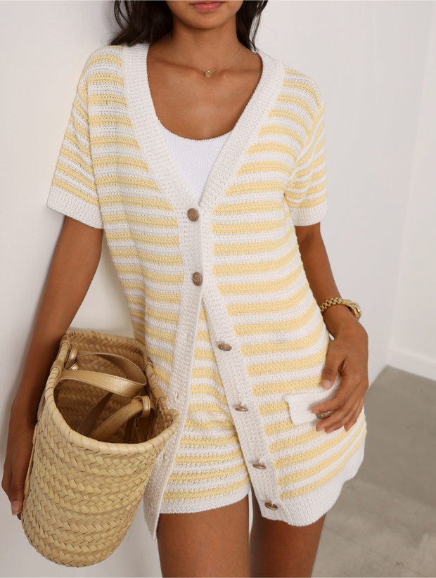 Marcia Resort Stripe Cardigan |  Pastel Lemon/White
