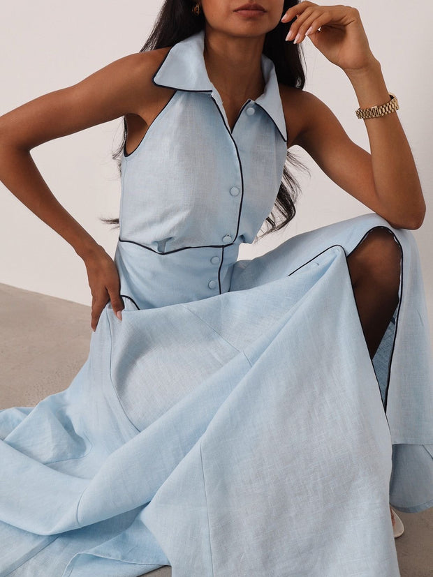 Kalila Contrast Icon Dress | Pastel Blue/Navy