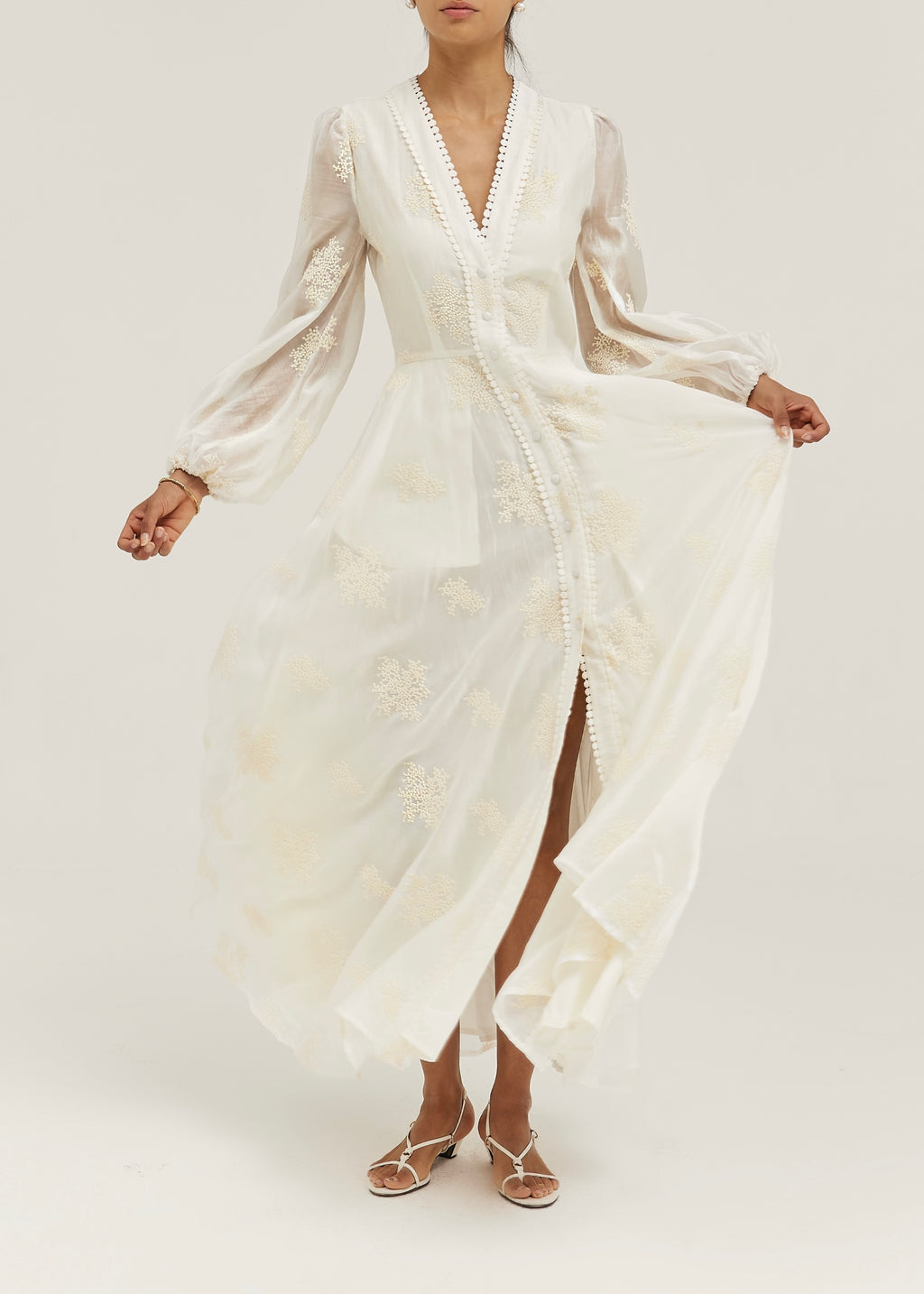 Nikki Embroidered Peplum Dress | Ivory