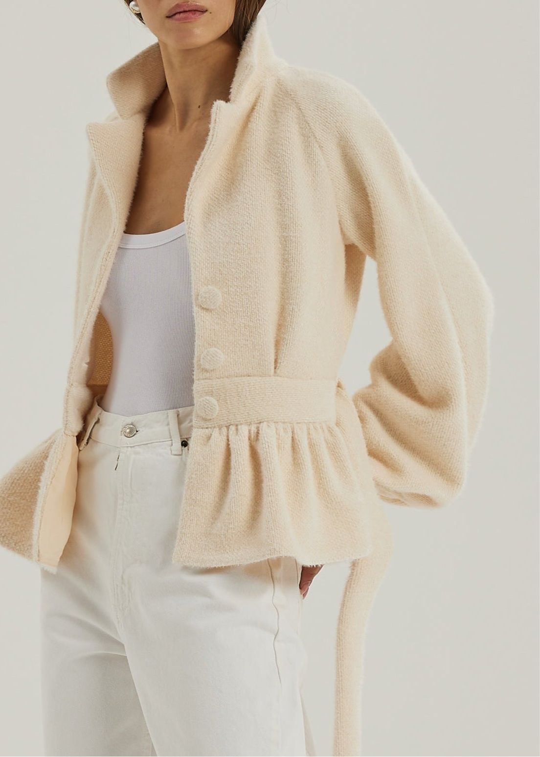 Palais Belted Peplum Cardigan | Ivory Blush
