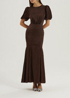 Sidney Satin Maxi Dress With Peplum | Cocoa