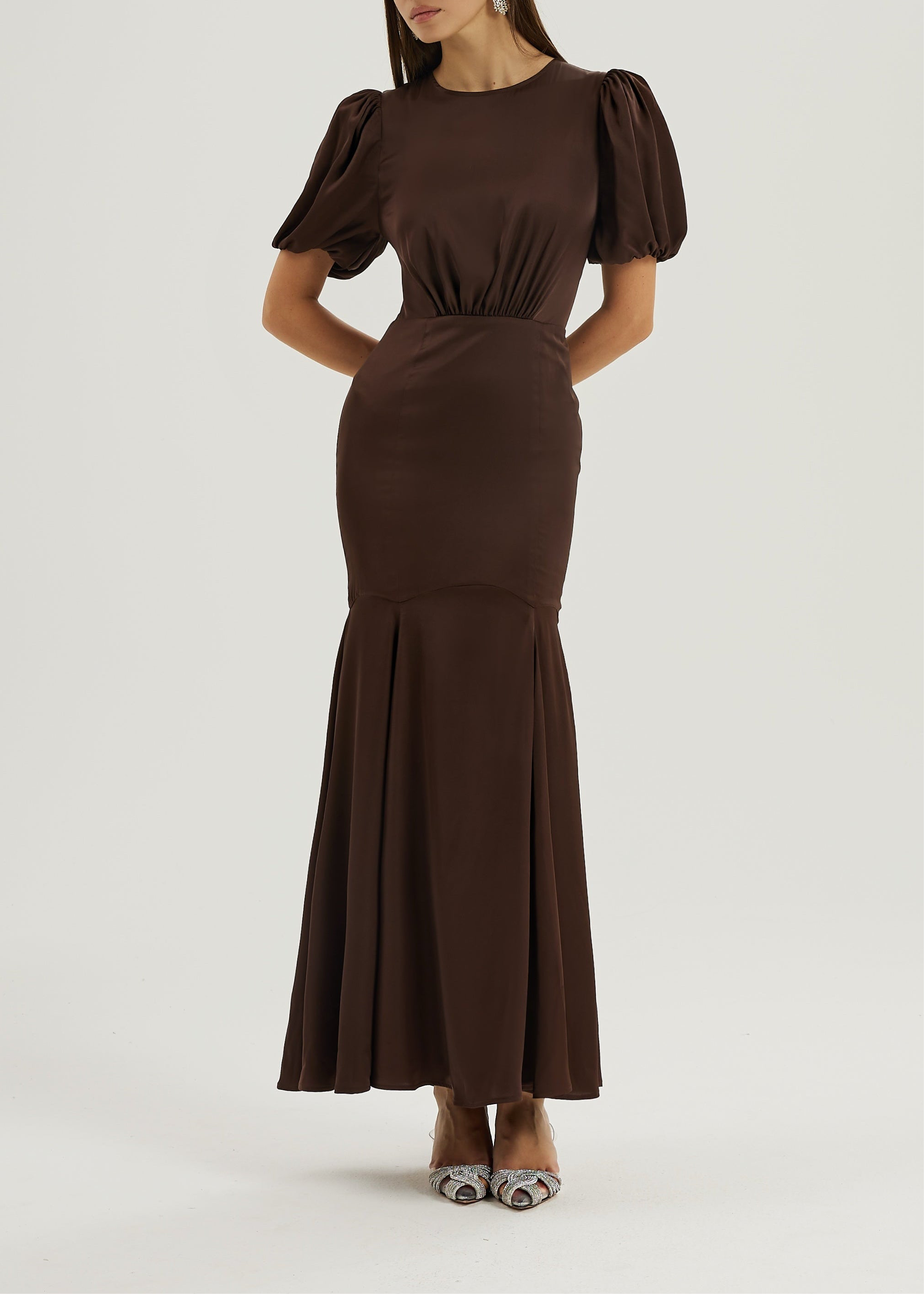 Sidney Satin Maxi Dress With Peplum | Cocoa