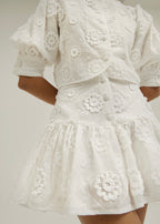 Laney 3D Floral Appliqué Skort | Island White