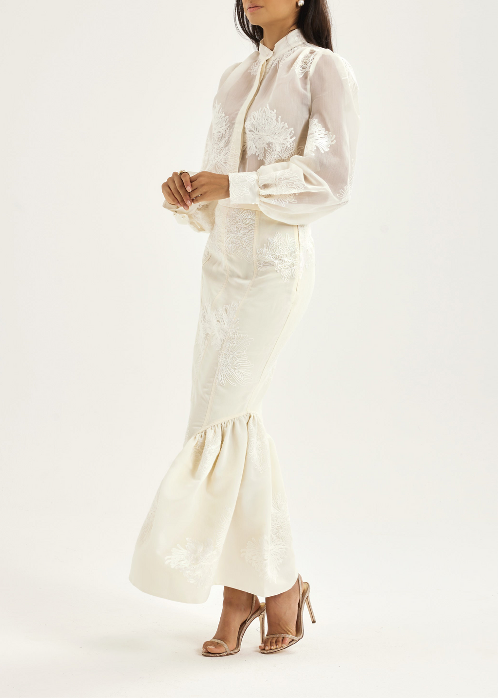 Sophia Panelled & Peplum Pencil Skirt | French Vanilla