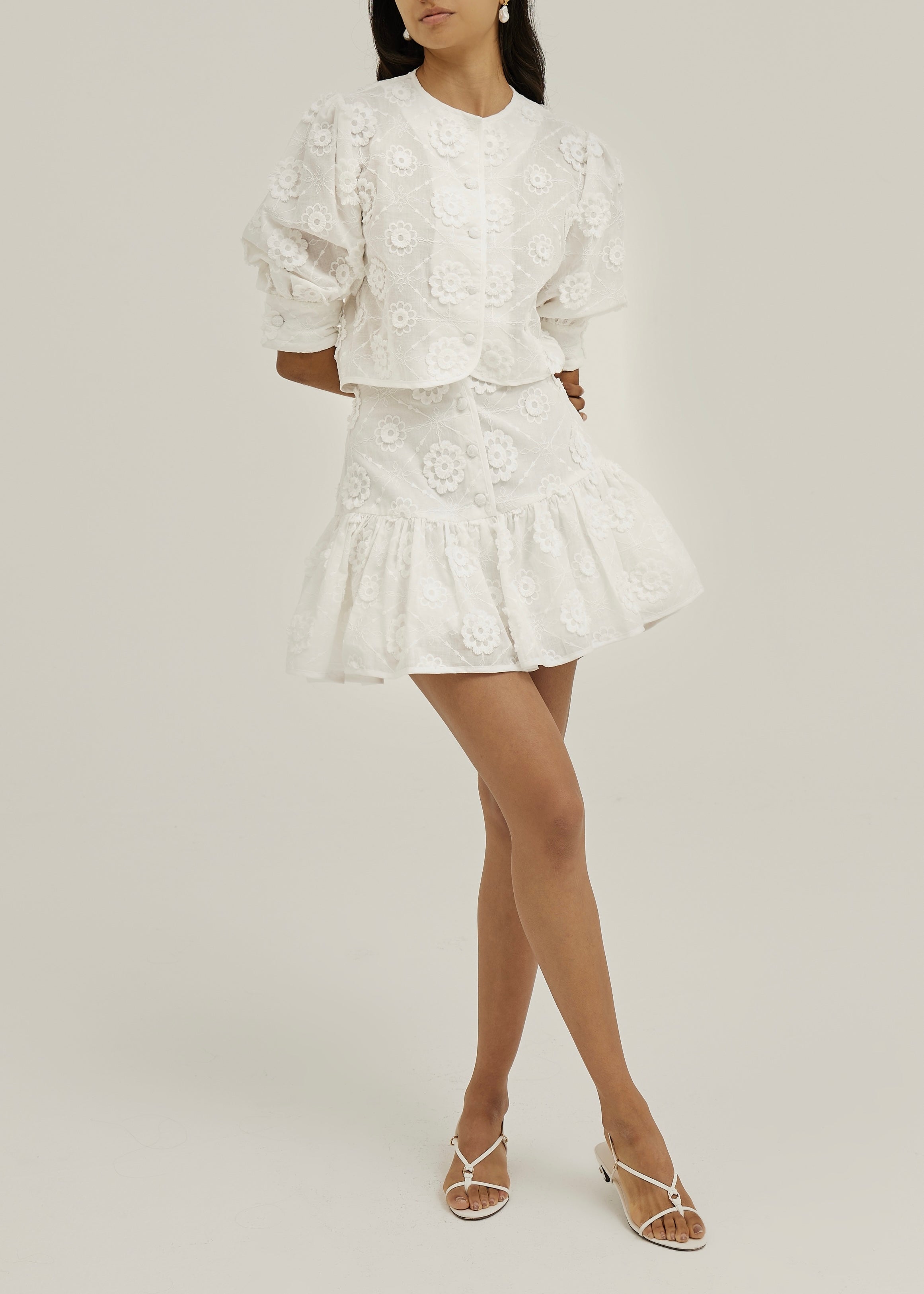 Laney 3D Floral Appliqué Skort | Island White