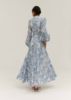 Estella Embroidered Luxe Flowing Dress | Sea Blue