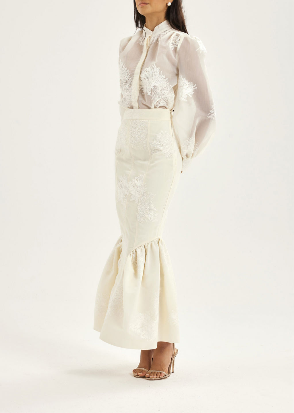 Sophia Panelled & Peplum Pencil Skirt | French Vanilla