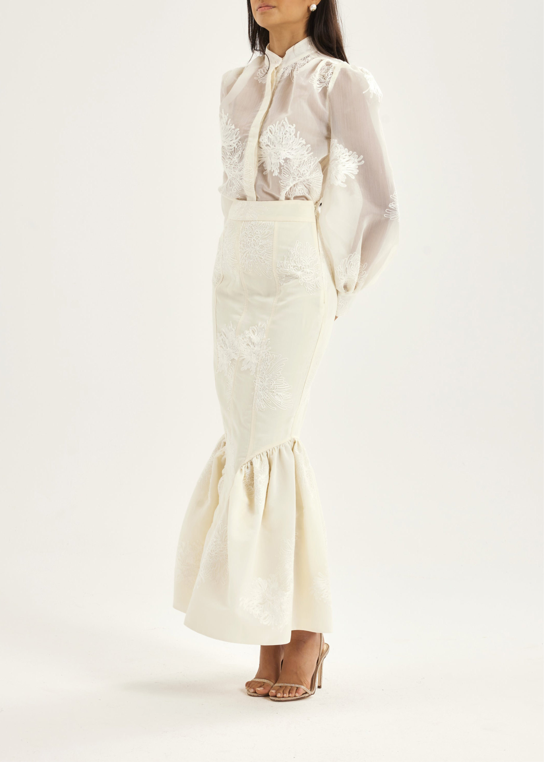 Sophia Panelled & Peplum Pencil Skirt | French Vanilla